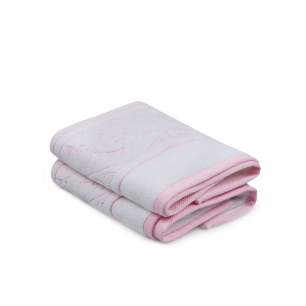 Set 2 prosoape bumbac 50x90 Sultan Alb Roz Hobby Home cu bordura jacquard