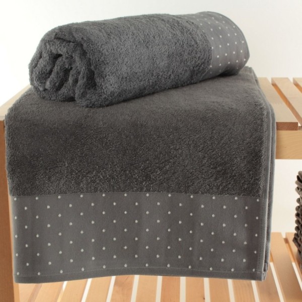 Set 2 prosoape baie 70x140 bumbac Pitircik gri antracit cu buline