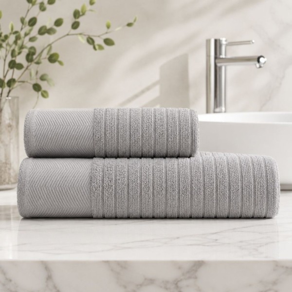 Set 2 prosoape baie bumbac 100% jacquard 500 GSM Davinson Gri deschis