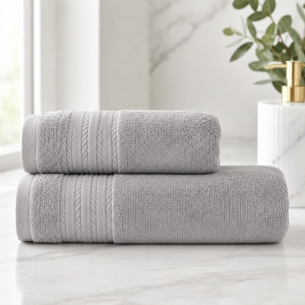Set 2 prosoape baie bumbac 100% terry 500 GSM Micra gri