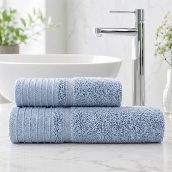 Set 2 prosoape baie bumbac 100% terry 500 GSM Monza albastru