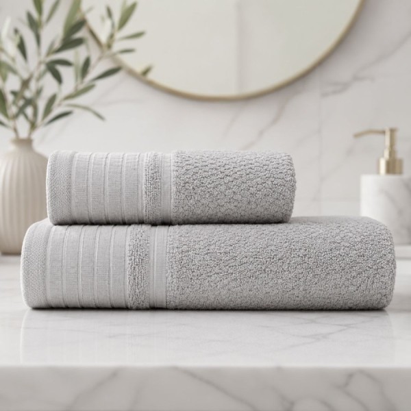 Set 2 prosoape baie bumbac 100% terry 500 GSM Monza gri deschis
