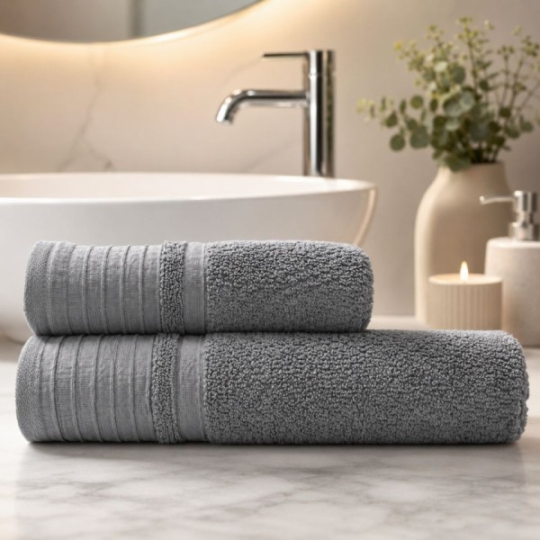 Set 2 prosoape baie bumbac 100% terry 500 GSM Monza gri inchis