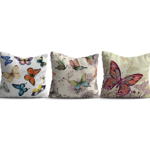 Set 3 fete perna decorative 43x43cm, Fluturi