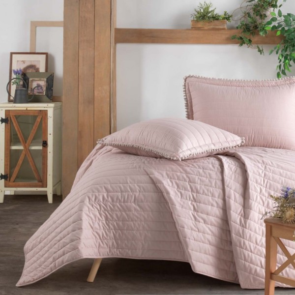 Set 3 piese cuvertura 240x260cm +2 fete perna 50x70cm, bumbac 100%, Pedra v3 Roz pudra