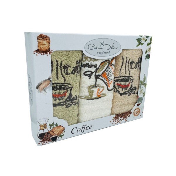 Set 3 prosoape bucatarie bumbac 100% cu broderie Coffee Good Morning 30x50 cm