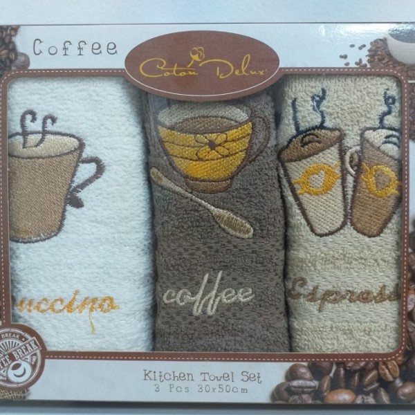 Set 3 prosoape bucatarie bumbac 100%, Coffe 7