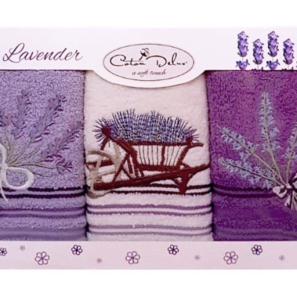 Set 3 prosoape bucatarie cu broderie, bumbac 100%, Lavanda