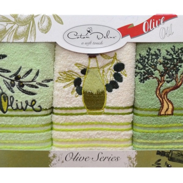 Set 3 prosoape bucatarie cu broderie, bumbac 100%, Olive v1