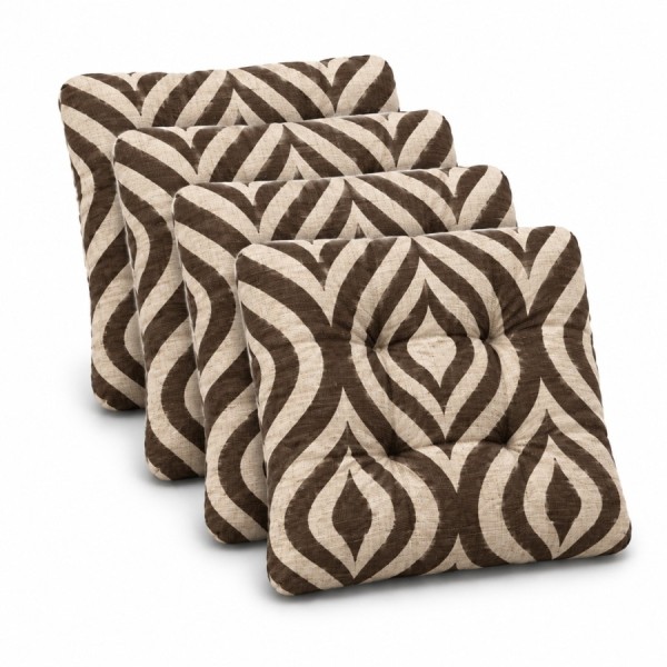 Set 4 perne scaun 40x40x7 cm, maro si crem, model geometric