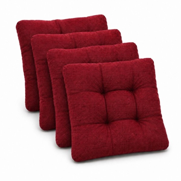 Set 4 perne roșu închis pentru scaun sau podea 40x40x7 cm, matlasate, cu umplutură din spumă poliuretanică