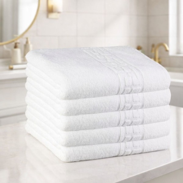 Set 5 prosoape hotel alb bumbac 100% 50x90 cm 700 gr/m2, prosop fata si maini premium