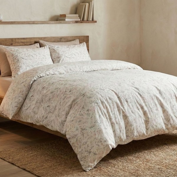 set cearceafuri 4 piese din bumbac satinat cu flori discrete, 2 cearceafuri pat 220x240 cm si 2 fete perna 52x72 cm