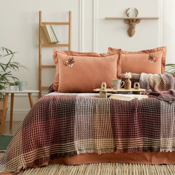 set cuvertura Floransa maro caramiziu 240x260cm Saheser Home