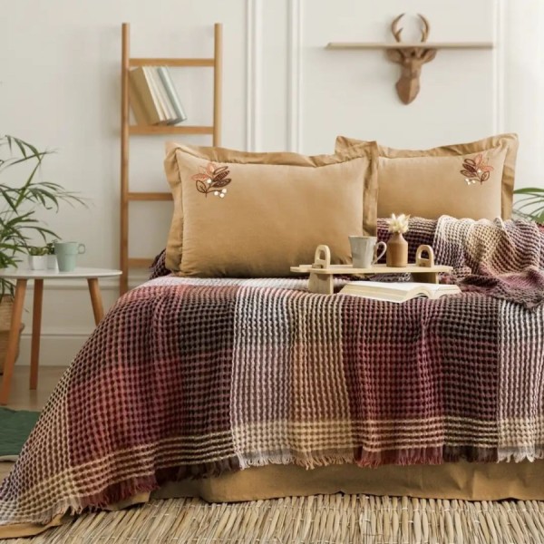set cuvertura Floransa maro caramel 240x260cm Saheser Home