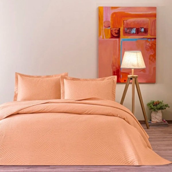 Set cuvertura TAC Harlow portocaliu 250x260 cm cu 2 fete de perna matlasare ultrasonica model ondulat modern