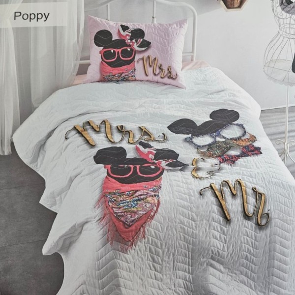 set cuvertura matlasata Poppy bumbac 100% Club Cotton model Mr & Mrs