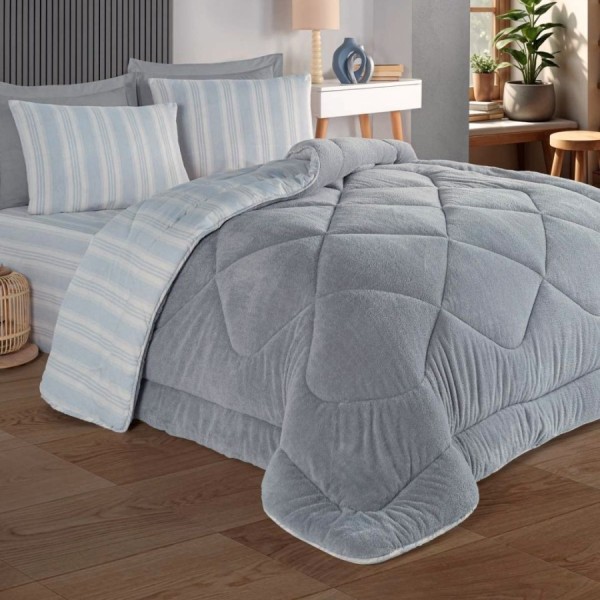 Set dormit pilota iarna 1 persoana Soft Line gri deschis fata catifelata