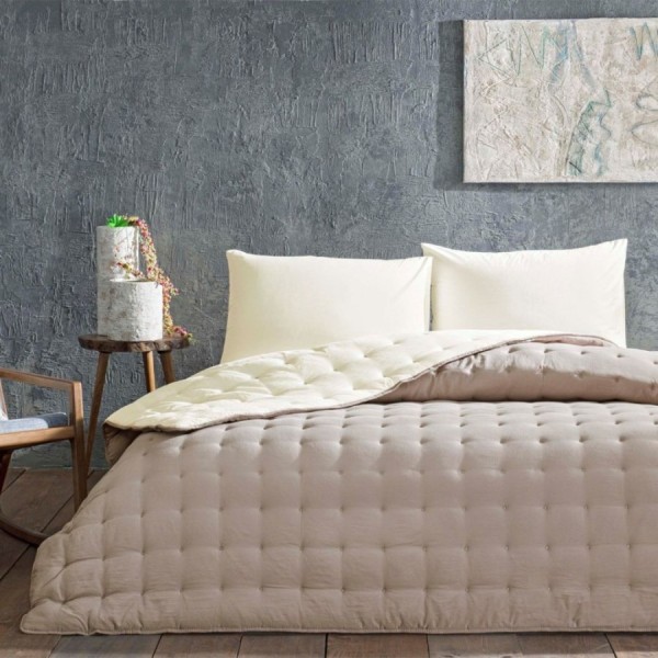 set dormit Donna Maro/Crem 200x220 microfibra reversibila iarna