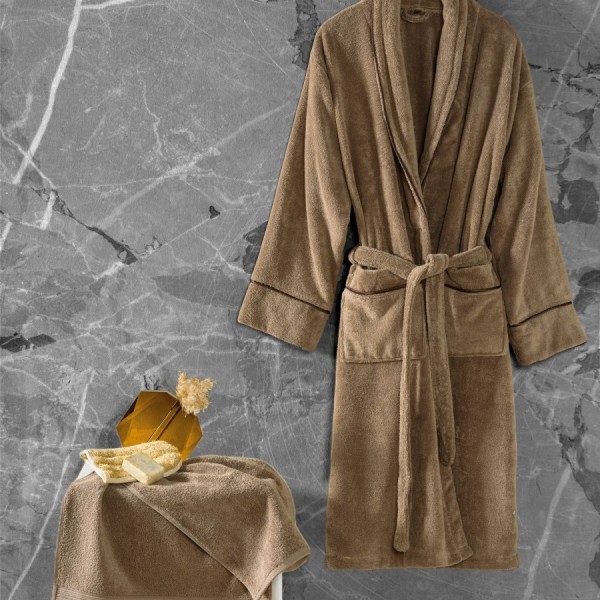 Set Halat baie si prosop bumbac, L-XL, Cotton Box Exclusive Bej