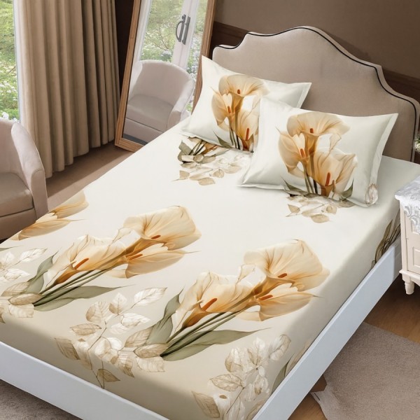 Set husa de pat cu elastic finet bej cu cale 160x200cm