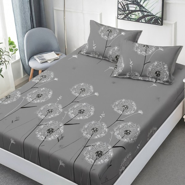 Set husa de pat cu elastic finet gri cu papadii 160x200cm