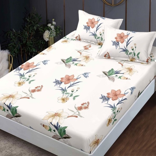 Set husa finet Flori colorate 160x200 cu 2 fete de perna, fixare perfecta