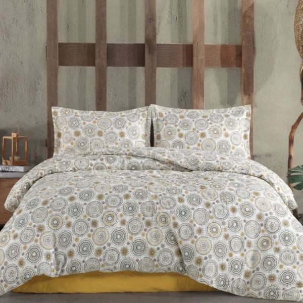 Lenjerie pat dublu Cercuri fine din bumbac, husa pilota 220x240, cearsaf 240x270, 4 piese