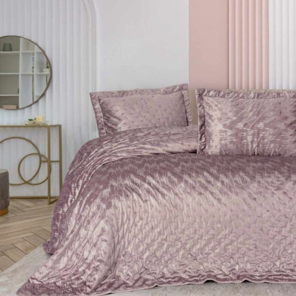 set cuvertura matlasata Luz roz pudra 250x240cm Cotton Box
