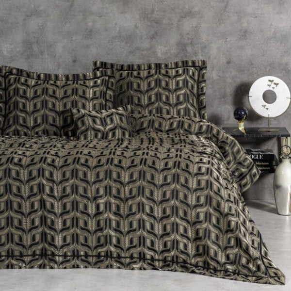 Set cuvertura Bertha Antracit jacquard 250x260 cm cu 2 fete perna si perna decorativa