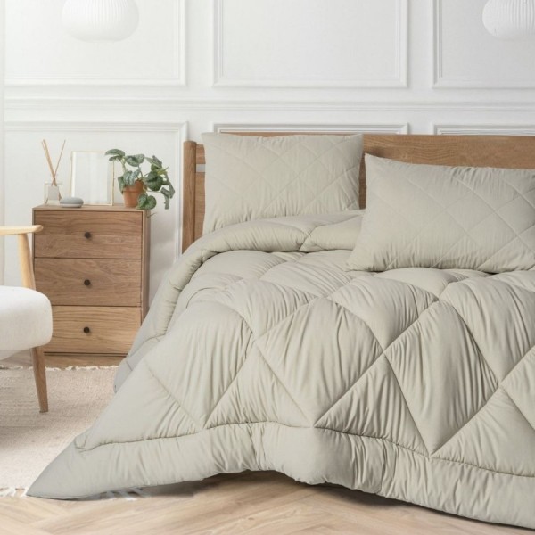 Set pilota iarna Softwash Cotton Box Stone bej cu cearsaf si 2 fete de perna