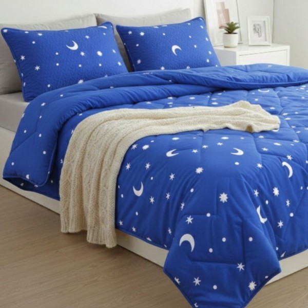 set promo pilota pat dublu 200x215 cu perne cadou albastra luna si stele Pucioasa Ralex