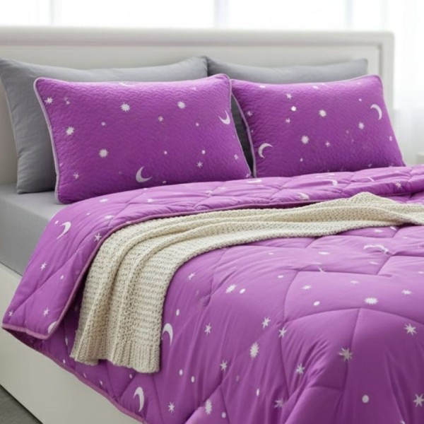 set promo pilota pat dublu 200x215 cu perne cadou mov luna si stele Pucioasa Ralex