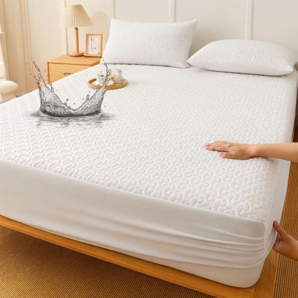Set protectie matlasata impermeabila cu elastic pentru saltea 130x190 cm  si 2 fete perna 50x70cm alb