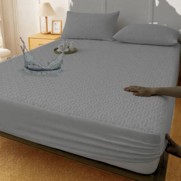 Set protectie matlasata impermeabila cu elastic pentru saltea 140x200 cm  si 2 fete perna 50x70cm Gri deschis