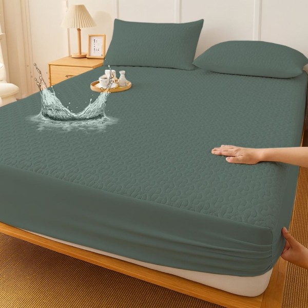 Set protectie matlasata impermeabila cu elastic pentru saltea 200x200 cm  si 2 fete perna 50x70cm Gri antracit