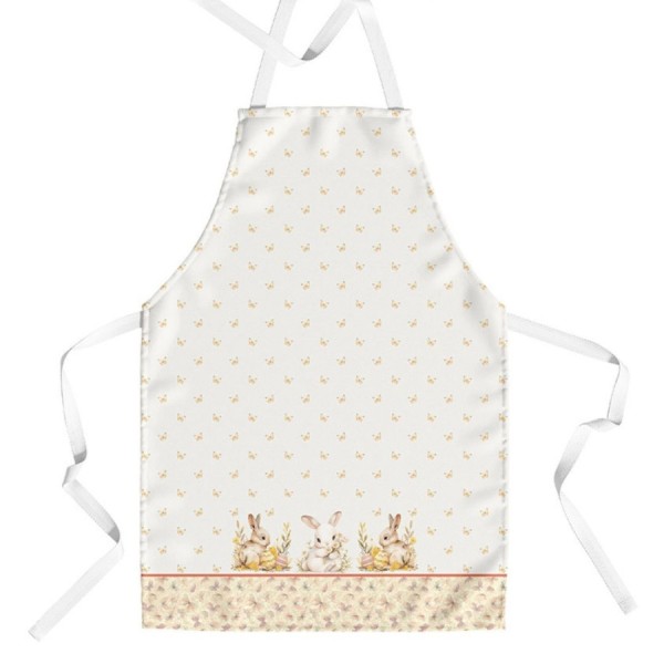 Sort de bucătărie Ginny din bumbac 100%, decorat cu iepurași și flori delicate, ideal pentru un decor festiv de Paște.