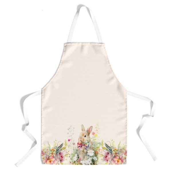 Sort de bucătărie Vinca din bumbac 100%, cu iepuraș adorabil și flori pastelate, ideal pentru un decor festiv de Paște