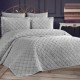 Cuvertura pat catifea crem Dessert 260x250 cm cu model geometric