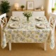 Fata de masa teflonata rotunda 140 cm cu lamai si forme geometrice albastre stil mediteranean, fabricata in Romania