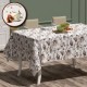 Fata de masa rotunda teflonata din bumbac, diametru 140cm model floral bej, decor elegant pentru mese rotunde
