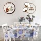 Fata de masa rotunda teflonata bumbac, diametru 160cm model geometric cu cercuri albastre/bej, antimurdarie