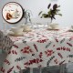 Fata de masa rotunda din bumbac teflonat, diametru 160 cm, model frunze maro/gri, antimurdarie