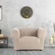 Husă bielastică fotoliu Chesterfield Premium ROC C/6 gri deschis montată în living modern