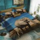 Lenjerie de pat 3D din finet cu 6 piese, Pucioasa, model pisică bengaleză gri, cod FN3D71, design realist și adorabil