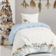 Lenjerie Craciun pat 1 persoana Tisa, bumbac, crengute decorative si fructe rosii