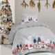 Lenjerie Craciun pat 1 persoana Tisa, bumbac, crengute decorative si fructe rosii