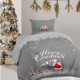 Lenjerie Craciun pat 1 persoana Tisa, bumbac, crengute decorative si fructe rosii