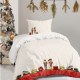 Lenjerie Craciun pat 1 persoana Tisa, bumbac, crengute decorative si fructe rosii