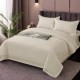 Lenjerie de pat dublu din damasc policoton IMP16 în culoarea bej, elegantă și simplă, prezentată într-un decor stilat de dormitor cu tapițerie de pat în tonuri închise și accesorii delicate pe pat, oferind un mediu calm pentru odihnă